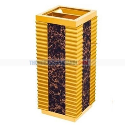 Thùng rác gỗ có khay gạt tàn màu vàng đen 