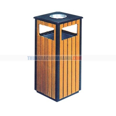 Thùng rác gỗ ngoài trời có gạt tàn
