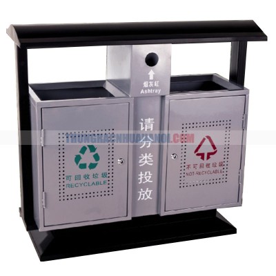 Thùng rác công cộng bằng thép 2 ngăn phân loại rác thải