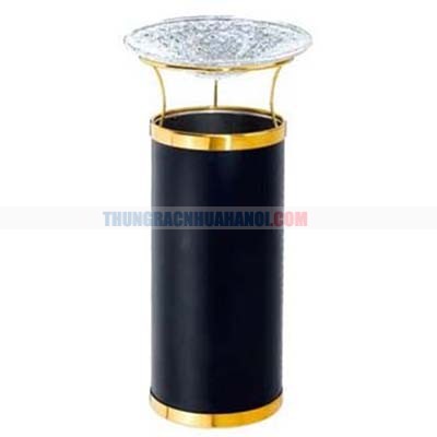 Thùng rác bằng thép tròn có khay thủy tinh màu đen