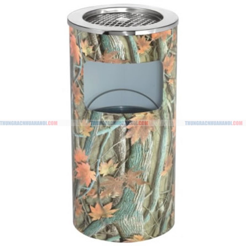 Thùng đựng rác inox có in hoa văn Thùng đựng rác inox có in hoa văn
